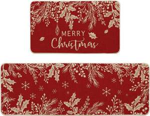 Skymoving Nouveau Lot de 2 <span class=keywords><strong>Tapis</strong></span> de <span class=keywords><strong>Cuisine</strong></span> Rouges de Noël Lavables en Caoutchouc Antidérapants pour Sol - Product Image 3