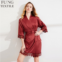 FUNG 3031 Vente en gros Robes de nuit kimono en satin soyeux, longues, unies, respirantes, décontractées, taille plus, longueur genou, pour l'hiver