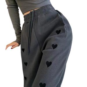 Printemps nouveau pantalon de sport <span class=keywords><strong>d</strong></span>'<span class=keywords><strong>amour</strong></span> brodé femmes cordon taille haute lâche <span class=keywords><strong>d</strong></span>écontracté droit large jambe pantalon - Product Image 3