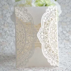 Chinese Benodigdheden Laser Cut Elegante Witte Kaart Huwelijksuitnodiging