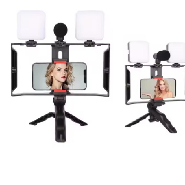Complete Director Vlogging Kit for Smartphone LED Light Source Microphone & Tripod Stand for Studio Video Production