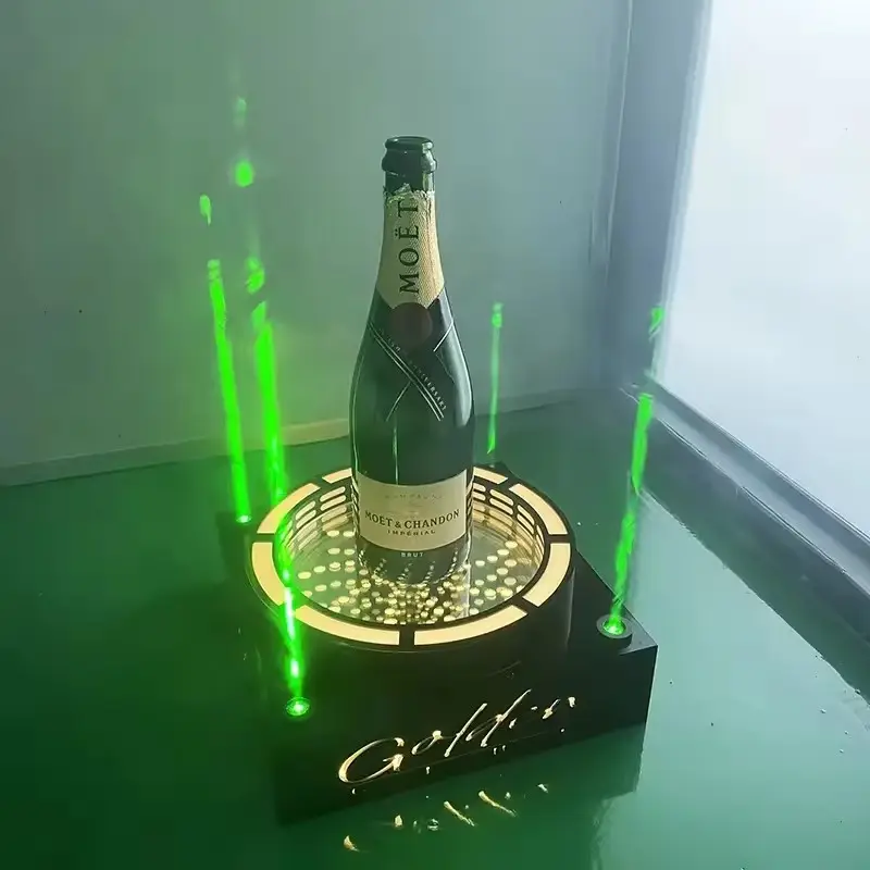 Su misura LED verde luce Laser bottiglia di Champagne presentatore Laser glorificatore vino Rack illuminata Vodka porta Whisky espositore