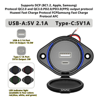 Chargeur USB étanche IP65 à montage sur panneau 12V 24V pour éclairage LED, double ports USB 3.1A et prise de chargeur de voiture USB & Type C