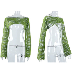 Bolero de punto transpirable de manga larga con espalda descubierta y diseño hueco, estilo smock, sexy, de alta calidad, personalizado al por mayor para primavera. - Product Image 3