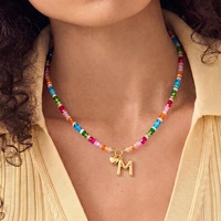 Collar con colgante de letra inicial, colorido, con cuentas, joyería de verano, regalo para mujer, collar gargantilla con corazón y letra inicial en burbuja