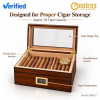Boîte à cigares en MDF avec dessus en verre, capacité de 20 cigares, étui de rangement en bois avec hygromètre et humidificateur