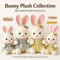 Nouvelle Poupée en Peluche Lapin Kawaii en Robe Florale - Lapin en Peluche Doux Crème avec Nœud pour Décoration et Cadeau pour Filles