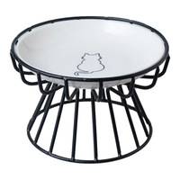 Bol surélevé rond en céramique pour chat avec renfort en fer, évite la fatigue du cou et la basculation pour les friandises/conserves
