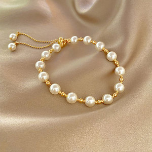 Fashion Adjustable 14K Gold Plated Sliding <strong>Beads</strong> <strong>Bracelets</strong> Women 2024 Trendy French Luxury White Pearl <strong>Bracelet</strong> Gifts for Girls - Product Image 4