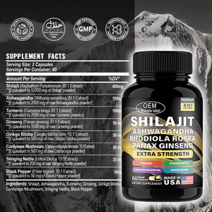 OEM grosir suplemen Herbal ekstrak Shilajit kapsul Ginseng kunyit Ashwagandha - Product Image 5
