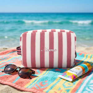<span class=keywords><strong>Pochette</strong></span> de toilette rayée personnalisée avec monogramme ou initiales pour femme, idéale comme cadeau pour demoiselle d'honneur (vente en gros) - Product Image 1
