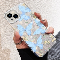 Nouvelle Coque de Téléphone Papillon Nuage Bleu pour iPhone 16 15 17 Pro Max 13, Coque Arrière Mobile IMD Simple et Brillante en Fil Plume