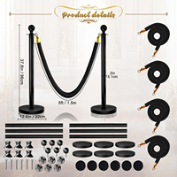 Ensemble de 6 barrières de contrôle de foule en acier inoxydable avec corde en velours noir et or, remplissables d'eau, protection IP68 pour les fêtes