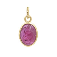 Pendentif Cadeau Adorable en Tourmaline Rose Naturelle Forme Ovale 13-15 MM, Argent Sterling 925 Plaqué Or 18K, Sertissage à la Cannelure, Anneau Ouvert