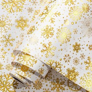 กระดาษห่อของขวัญสีขาวลายเกล็ดหิมะสีทองแบบ 3 มิติเคลือบเมทัลลิกสำหรับบรรจุภัณฑ์คริสต์มาส - Product Image 1