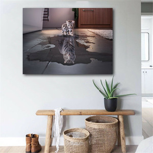 Cat Tiger Reflection Canvas Funny Poster motivazionale Art Print Modern Decor pittura a olio su tela Poster stampa Art Picture - Product Image 4