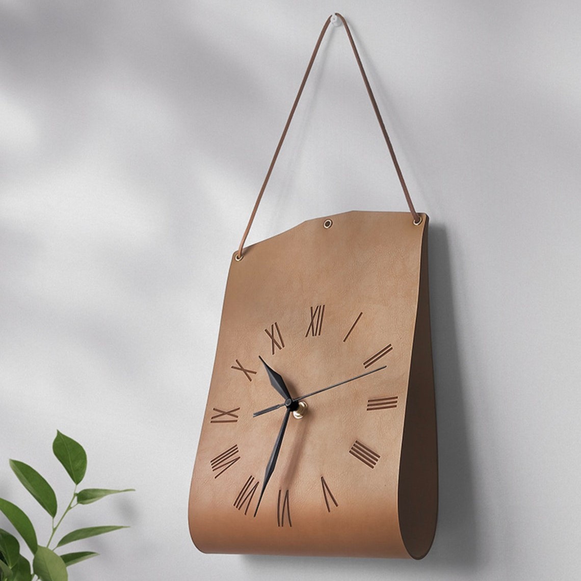 Современные кожаные настенные часы, подвесной ремень, будильник, настенные металлические часы ручной работы, домашний декор