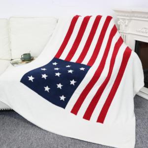 Coperta di lancio della bandiera americana in filato di piume con <span class=keywords><strong>stelle</strong></span> e strisce rosse bianche e blu per l'arredamento della casa patriottico - Product Image 6