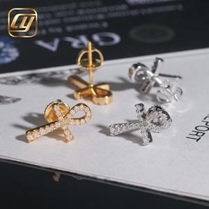 Boucles d'oreilles en argent S925 avec moissanite, motif Ankh Clé de Vie, micro-pavées de diamants, croix égyptienne, bijoux d'oreille, vente en gros - Product Image 5