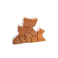 Hölzerne Katze Familie Puzzle Figuren Ornament Dekoration Muttertag Geschenk 2 in 1 Satz Katze Puzzle benutzer definierte gravierte Name