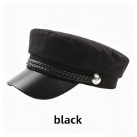 Gorra de Capitán Naval Vintage de Algodón con Decoración de Cuerda Trenzada, Visera de Cuero PU, Botón Metálico, Gorra Plana Estilo Newsboy Unisex para las Cuatro Estaciones