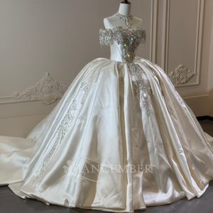XS290 ชุดเดรสผ้าซาตินสุดหรูหราประดับคริสตัลสำหรับงานแต่งงานแบบหางยาวสำหรับผู้หญิง - Product Image 2
