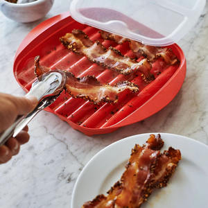 ถาดทำเบคอนในไมโครเวฟพร้อมฝาปิด ช่วยระบายน้ำมันและป้องกันการกระเด็น - Product Image 5