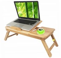 Bureau d'ordinateur en bambou/ Table portable pliable pour ordinateur portable avec porte-gobelet, ventilateur et tiroir