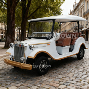 Coche Eléctrico Vintage de Turismo de 8 Plazas con Techo Abierto Blanco y Asientos Naranjas para Hotel, Resort o Parque - Product Image 4