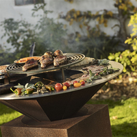 Ensemble Barbecue en Acier Corten/Grill Barbecue au Charbon de Bois d'Extérieur Foyer en Métal avec Table Grill Bois