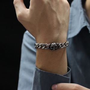 European and American Trendy Personalized Men's Cuban Chain Street Hip Hop Style Skull Stainless Steel <b>Bracelet</b> - Product Image 4