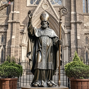 Iglesia gran decoración al aire libre bronce fundido Irlanda patrón sosteniendo cetro y vistiendo inglete tamaño real St Patrick estatua <span class=keywords><strong>de</strong></span> latón - Product Image 1