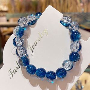 Bracelet en perles de verre craquelé de 10 mm pour femmes, bracelet coloré en perles, bracelet en pierre fait main tendance - Product Image 2