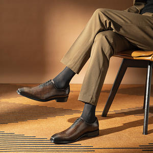 Chaussures habillées décontractées pour hommes, en cuir véritable, à lacets, à bout carré, de style Derby, basses, avec des caractéristiques de massage et antidérapantes - Product Image 5