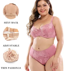 Atacado Europeu Plus Size 36 38 40 42 44 46 DD E Cup Peitos Grandes Push-up Underwire Sexy Lace Bra e Calcinhas Set Mulheres