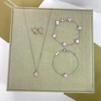 Bracelet en argent S925, fleur porte-bonheur, trèfle à quatre feuilles, 19 cm, Fritillaria rose, violet, 6 motifs, sur demande, catalogue Van Cleef, bijoux
