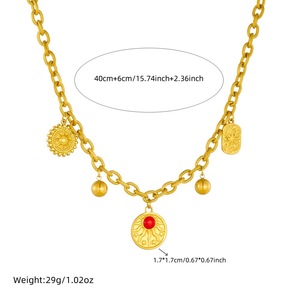 European American Style Retro Sun Pendant Stainless Steel Jewelry <b>Set</b> Women's Necklace <b>Bracelet</b> Party Fashion Gold Tone Two - Product Image 5