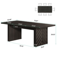 Table à manger noire de 70,87 pouces pour 6 à 8 personnes, table de salle à manger rectangulaire moderne avec double piédestal robuste, grand bureau à manger long