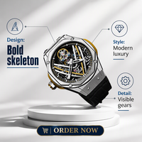 Montre mécanique automatique 43 mm, boîtier en acier inoxydable, bracelet en alliage, GPS, étanche, résistante aux rayures, lumineuse, hip-hop, premium