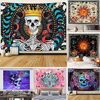 Tapisserie murale en polyester Halloween Crâne Squelette Citrouille, résistante à la décoloration, légère, facile à accrocher, vente en gros