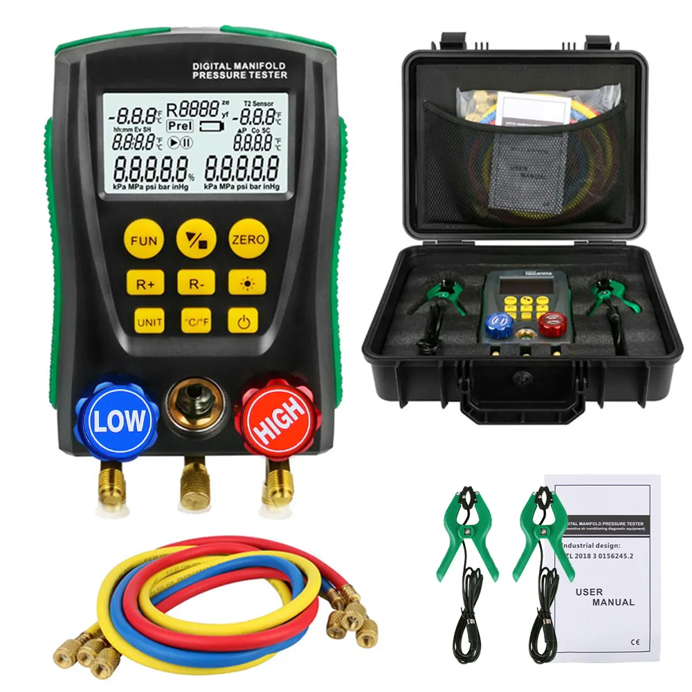 Dy517a manômetro digital medidor de pressão, manômetro de vácuo, refrigerante, conjunto com medidor de temperatura, condicionador de ar