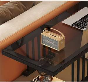 Table d'appoint moderne 80cm de <span class=keywords><strong>profondeur</strong></span> 30cm de <span class=keywords><strong>largeur</strong></span> Table d'appoint avec tiroir et étagère Plateau en verre trempé pour salon Canapé Chevet - Product Image 5