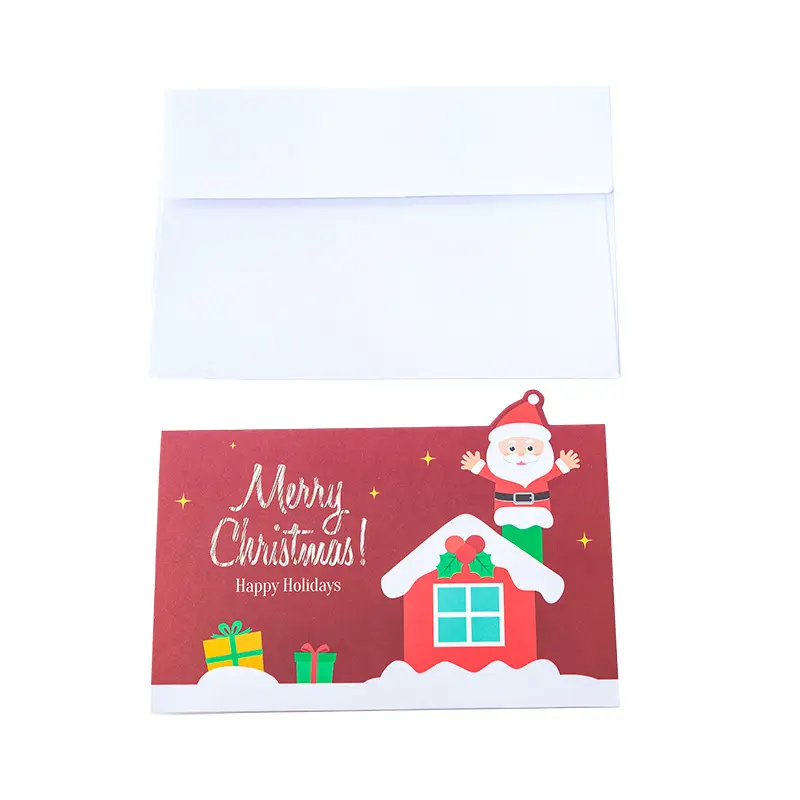 Kartu ucapan kartun Santa dan manusia salju baru kartu Natal dalam stok dapat disesuaikan dengan beberapa desain