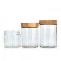 Bouteilles en verre transparent à large ouverture et côtés droits de 220 ml et 300 ml pour capsules de vitamines, pilules, médicaments, compléments alimentaires, avec bouchon en bambou