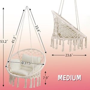 Parfait pour la chambre à coucher, le porche, les adultes, le balcon, <span class=keywords><strong>hamac</strong></span> en macramé <span class=keywords><strong>beige</strong></span>, chaise suspendue à bascule avec coussin moyen - Product Image 5