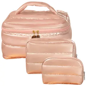 Tendência Soft Maquiagem Cosméticos Bolsa Quilted Travel Toiletry Bag Algodão Puffy Cosmetic Bag