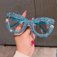 Lunettes d'ordinateur carrées en diamant surdimensionnées pour femmes Options bleu rouge rose noir avec monture en métal élégante