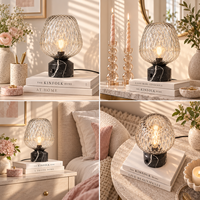 Lampe de table en verre sculptural avec base en marbre noir, interrupteur rotatif, ampoule E27 pour chambre à coucher, salon, table d'appoint, décoration