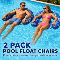 Lot de 2 chaises flottantes gonflables pour piscine, chaises flottantes recouvertes de tissu doux avec sac de transport, chaise flottante stable pour la piscine