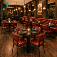 Ensemble de meubles de restaurant de luxe sur mesure Ron Group, table ronde en marbre, chaise en métal rembourrée, banquette en cuir capitonnée